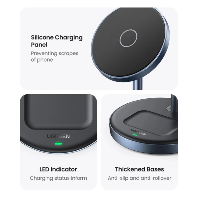 Бездротовий зарядний пристрій Ugreen CD317 FC 2-in-1 20W Black with MagSafe (90668-ugreen)