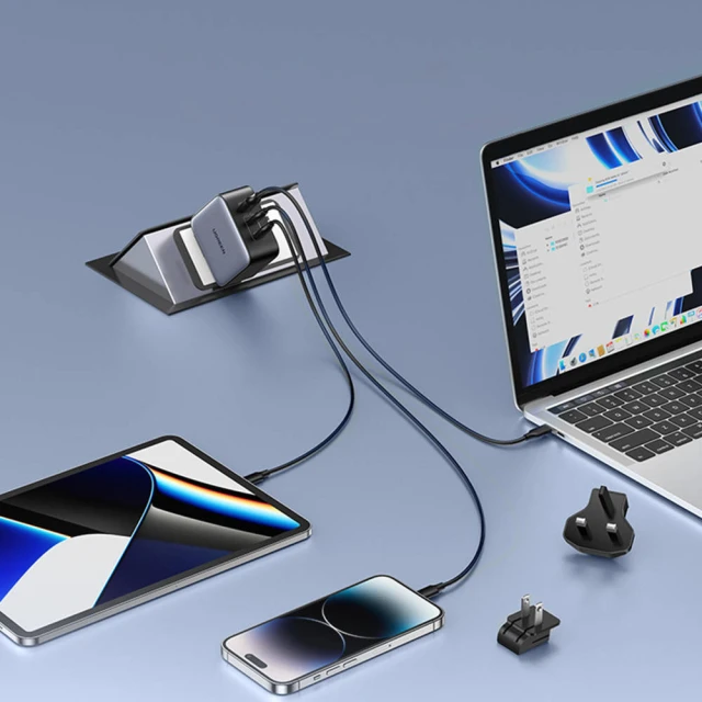 Мережевий зарядний пристрій Ugreen Nexode QC/PD UK | EU | US 65W 2xUSB-C | USB-A Grey (90409)