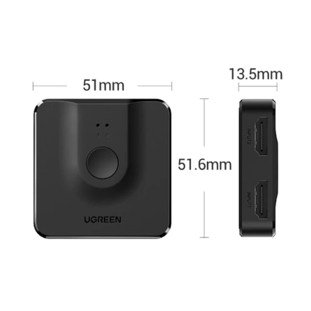 Розгалужувач Ugreen CM217 Switch HDMI to 2xHDMI 0.2m Black (50966B)