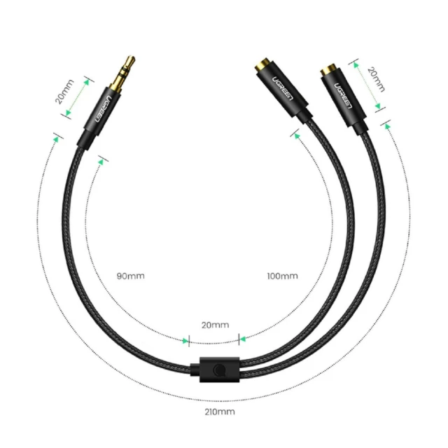 Адаптер Ugreen AV123 AUX 3.5mm Mini Jack to 2xAUX 3.5mm Mini Jack 0.2m Grey (10532B-ugreen)