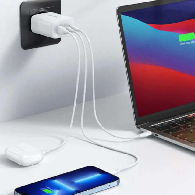 Мережевий зарядний пристрій Ugreen CD275 FC/QC/PD 65W 2xUSB-C | USB-A White (90496B)