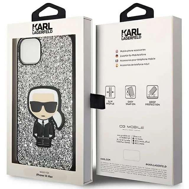 Чохол Karl Lagerfeld Glitter Flakes Iconik для iPhone 14 Plus Silver (KLHCP14MGFKPG)
