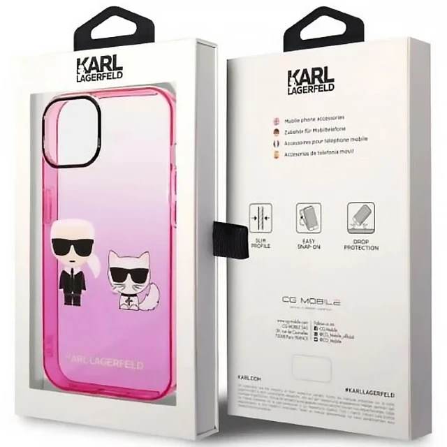 Чехол Karl Lagerfeld Gradient Iconik Karl & Choupette для iPhone 14 Plus Pink (KLHCP14MTGKCP)