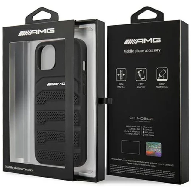 Чехол Mercedes для iPhone 14 | 13 Leather Debossed Lines Black (AMHCP14SGSEBK)