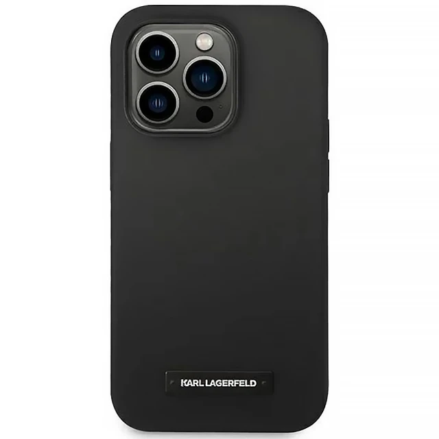 Чехол Karl Lagerfeld Silicone Plaque для iPhone 14 Pro Black with MagSafe (KLHMP14LSLMP1K)