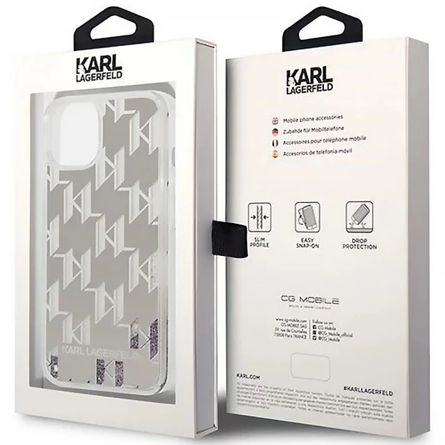 Чохол Karl Lagerfeld Liquid Glitter Monogram для iPhone 14 | 13 Silver (KLHCP14SLMNMS)