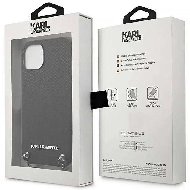 Чохол Karl Lagerfeld Leather Textured and Chain для iPhone 13 mini Black (KLHCP13SPMK)