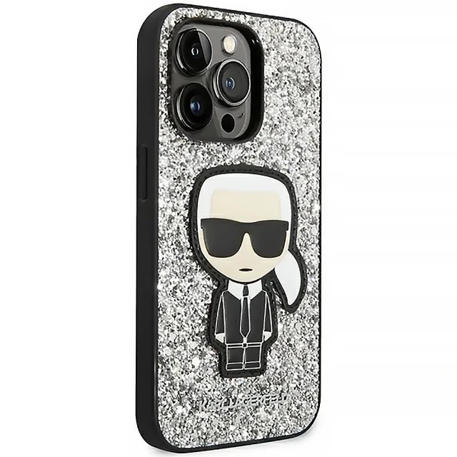 Чохол Karl Lagerfeld Glitter Flakes Iconik для iPhone 14 Pro Silver (KLHCP14LGFKPG)