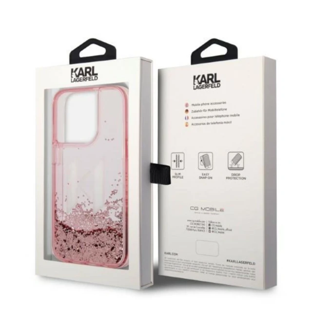 Чехол Karl Lagerfeld Liquid Glitter Big для iPhone 14 Pro Pink (KLHCP14LLBKLCP)
