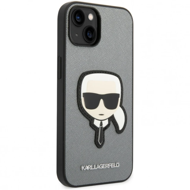 Чехол Karl Lagerfeld Saffiano Karl's Head Patch для iPhone 14 | 13 Silver (KLHCP14SSAPKHG)