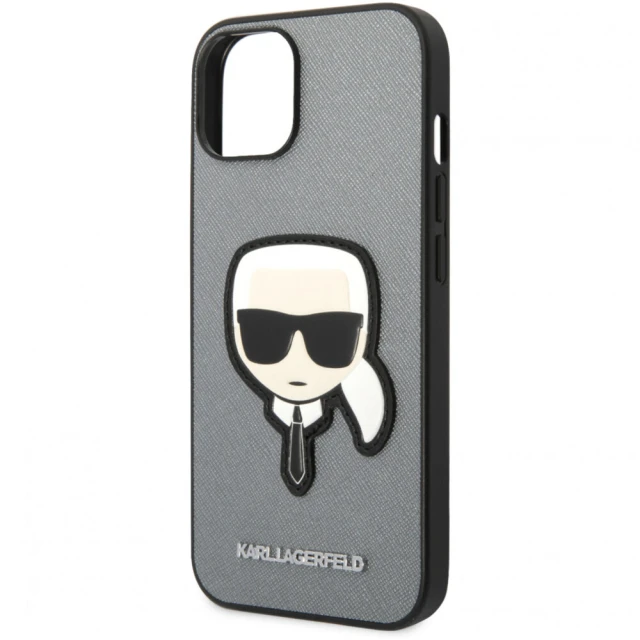 Чехол Karl Lagerfeld Saffiano Karl's Head Patch для iPhone 14 | 13 Silver (KLHCP14SSAPKHG)