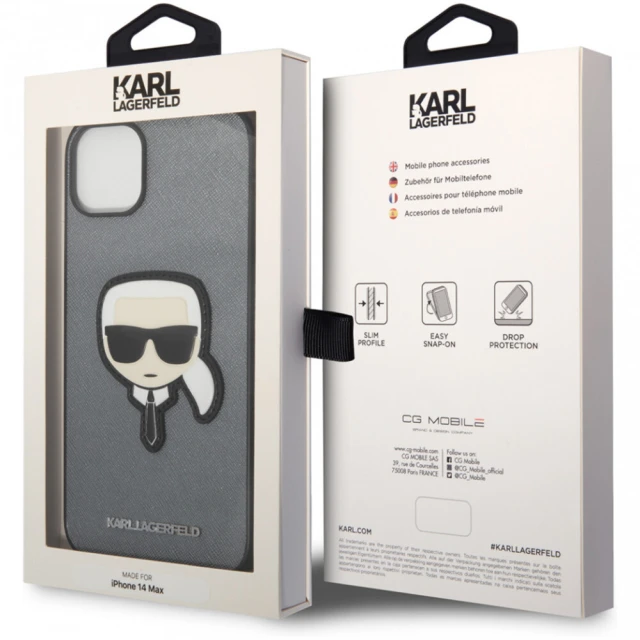 Чехол Karl Lagerfeld Saffiano Karl's Head Patch для iPhone 14 | 13 Silver (KLHCP14SSAPKHG)