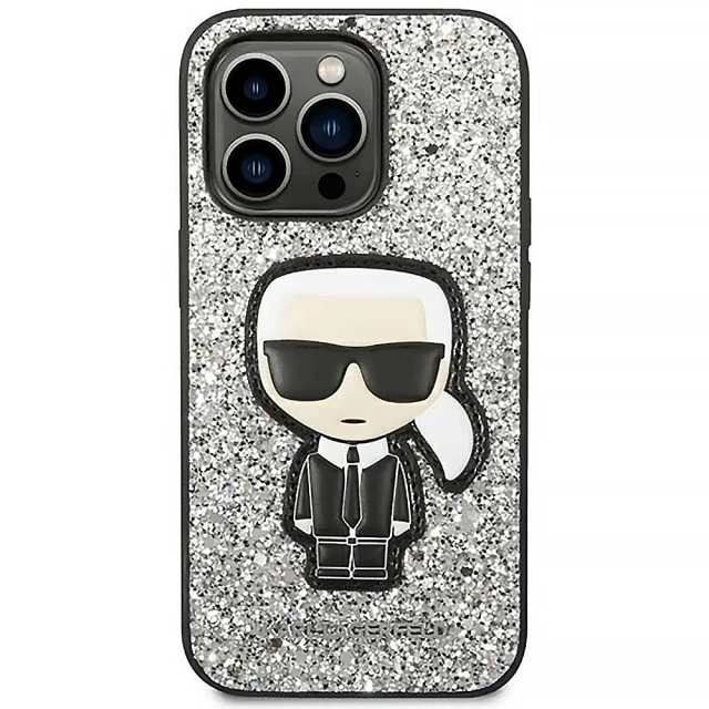 Чохол Karl Lagerfeld Glitter Flakes Iconik для iPhone 14 Pro Max Silver (KLHCP14XGFKPG)