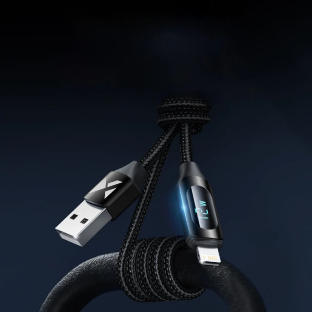 Кабель Wozinsky USB-A to Lightning with LED Display 2.4A 1 m Black (WUALC1)
