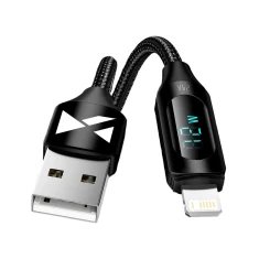 Кабель Wozinsky USB-A to Lightning with LED Display 2.4A 1 m Black (WUALC1)