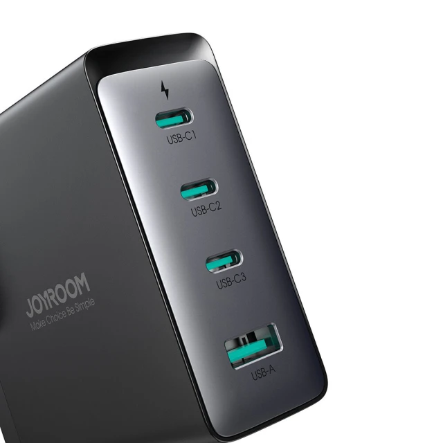 Мережевий зарядний пристрій Joyroom 140W 3xUSB-C | USB-A with USB-C to USB-C Cable 1.2m Black (JR-TCG05)