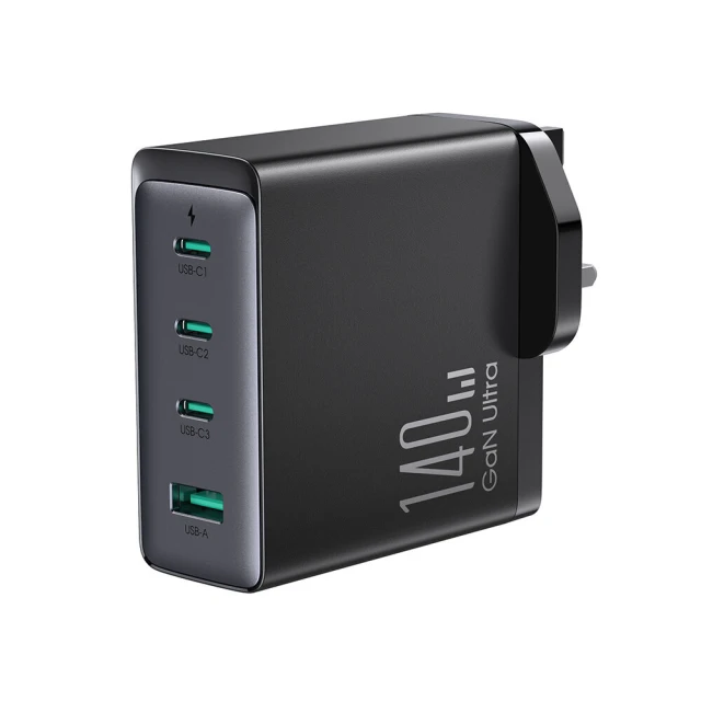 Мережевий зарядний пристрій Joyroom 140W 3xUSB-C | USB-A with USB-C to USB-C Cable 1.2m Black (JR-TCG05)