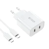 Мережевий зарядний пристрій Tech-Protect 20W 2xUSB-C with USB-C to USB-C Cable 1m White (9319456607291)