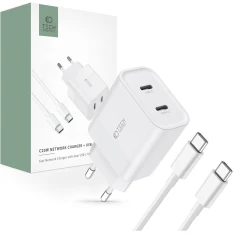 Мережевий зарядний пристрій Tech-Protect 20W 2xUSB-C with USB-C to USB-C Cable 1m White (9319456607291)