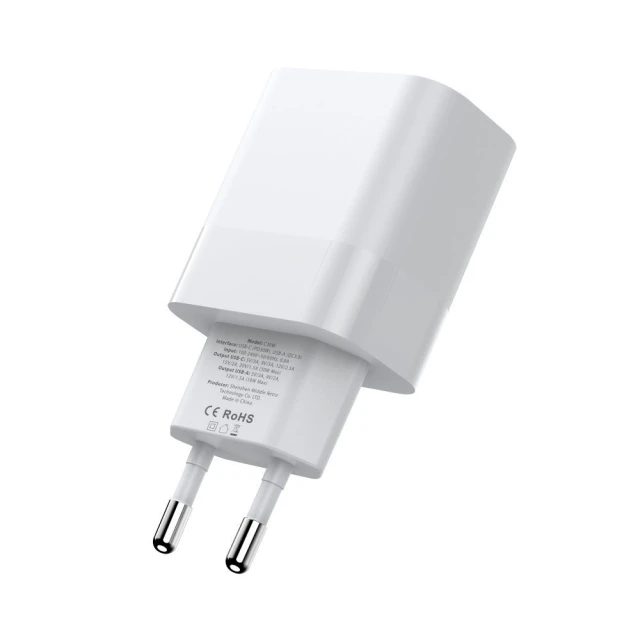 Мережевий зарядний пристрій Tech-Protect 20W 2xUSB-C White (9319456607093)
