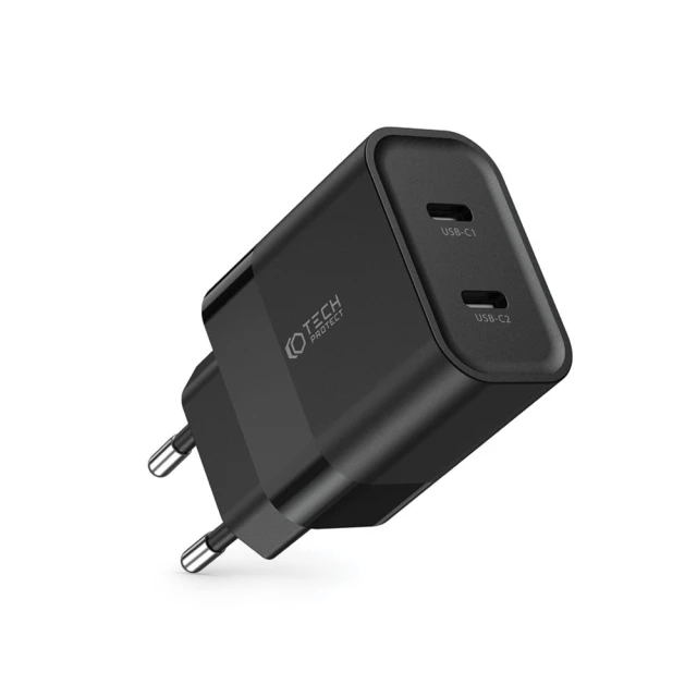 Сетевое зарядное устройство Tech-Protect 20W 2xUSB-C Black (9319456607284)