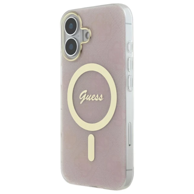 Чохол Guess IML 4G для iPhone 16 Pink with MagSafe (GUHMP16SH4STP)