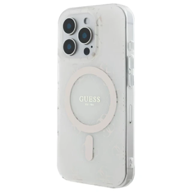 Чехол Guess IML 4G Background для iPhone 16 Pro White with MagSafe (GUHMP16LH4DTEH)