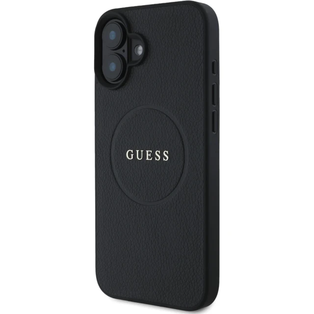 Чохол Guess Grained Gold Ring для iPhone 16 Black with MagSafe (GUHMP16SPGHSMMK)