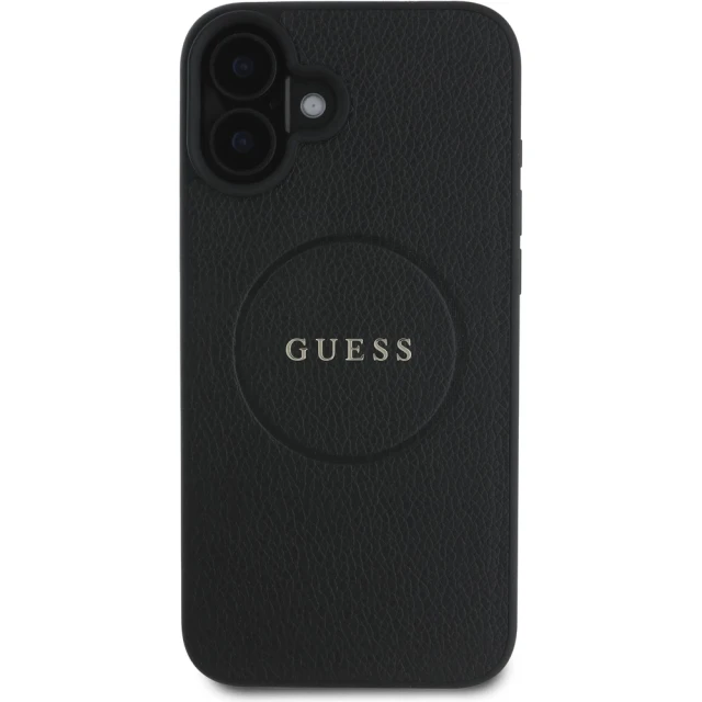 Чохол Guess Grained Gold Ring для iPhone 16 Black with MagSafe (GUHMP16SPGHSMMK)