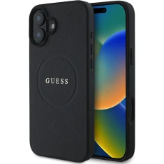 Чохол Guess Grained Gold Ring для iPhone 16 Black with MagSafe (GUHMP16SPGHSMMK)