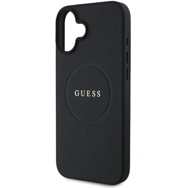 Чохол Guess Grained Gold Ring для iPhone 16 Black with MagSafe (GUHMP16SPGHSMMK)