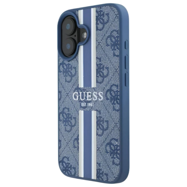 Чехол Guess 4G Printed Stripes для iPhone 16 Blue with MagSafe (GUHMP16SP4RPSB)