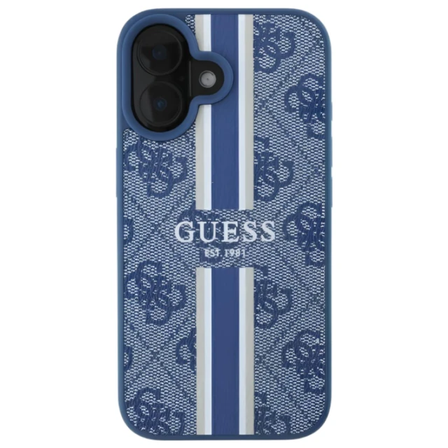 Чехол Guess 4G Printed Stripes для iPhone 16 Blue with MagSafe (GUHMP16SP4RPSB)