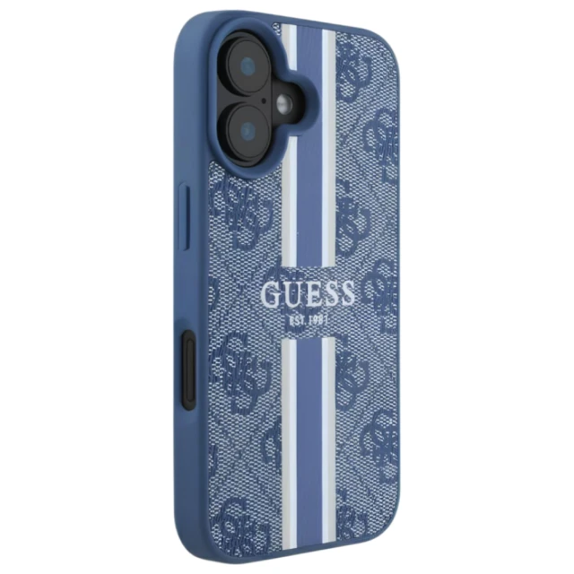 Чехол Guess 4G Printed Stripes для iPhone 16 Blue with MagSafe (GUHMP16SP4RPSB)