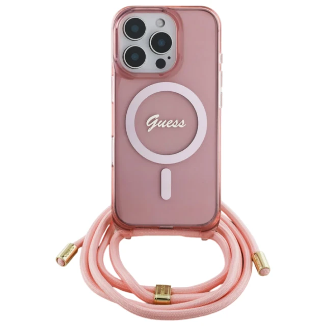 Чохол Guess Crossbody Cord Script для iPhone 16 Pro Max Pink with MagSafe (GUHMP16XHCTSGNSP)