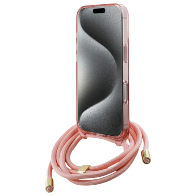 Чохол Guess Crossbody Cord Script для iPhone 16 Pro Max Pink with MagSafe (GUHMP16XHCTSGNSP)