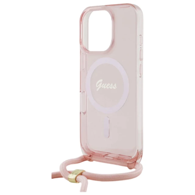 Чохол Guess Crossbody Cord Script для iPhone 16 Pro Max Pink with MagSafe (GUHMP16XHCTSGNSP)
