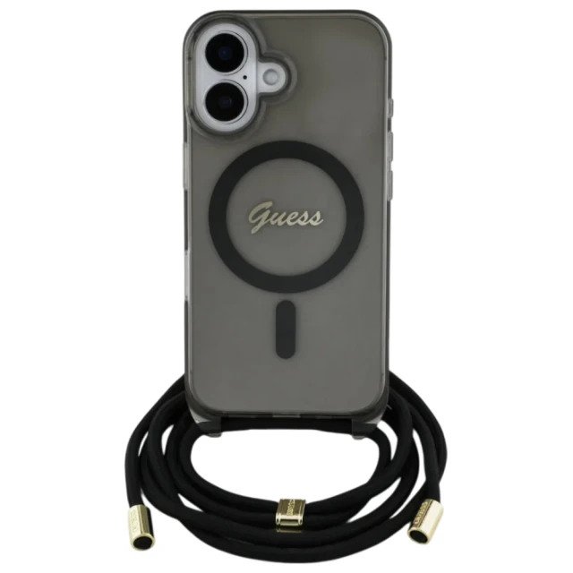 Чохол Guess Crossbody Cord Script для iPhone 16 Black with MagSafe (GUHMP16SHCTSGNSK)