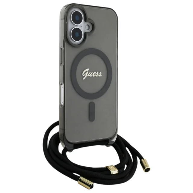 Чохол Guess Crossbody Cord Script для iPhone 16 Black with MagSafe (GUHMP16SHCTSGNSK)