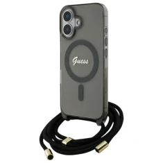 Чохол Guess Crossbody Cord Script для iPhone 16 Black with MagSafe (GUHMP16SHCTSGNSK)