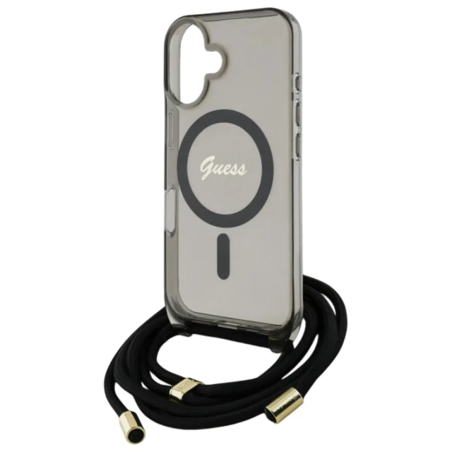 Чохол Guess Crossbody Cord Script для iPhone 16 Black with MagSafe (GUHMP16SHCTSGNSK)