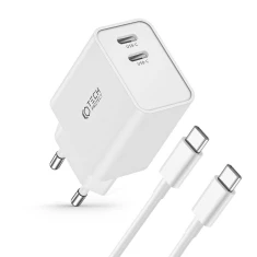 Мережевий зарядний пристрій Tech-Protect PD 35W 2xUSB-C with USB-C to USB-C Cable 1m White (9319456605570)