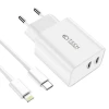 Мережевий зарядний пристрій Tech-Protect PD 35W 2xUSB-C with USB-C to Lightning Cable 1m White (9319456605587)