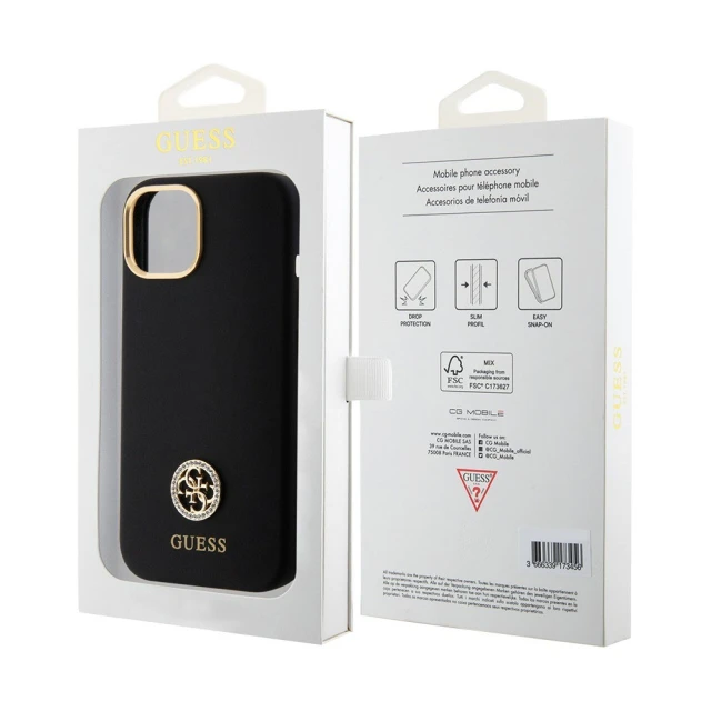 Чохол Guess Silicone Logo Strass 4G для iPhone 15 Black (GUHCP15SM4DGPK)