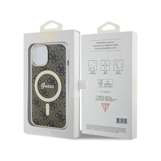 Чохол Guess IML 4G для iPhone 15 Brown with MagSafe (GUHMP15SH4STW)