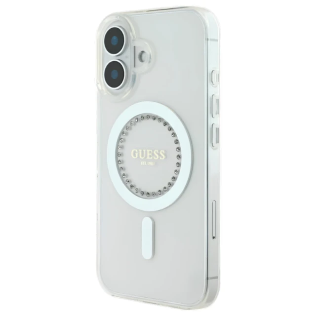 Чохол Guess IML Rhinestones для iPhone 16 Plus White with MagSafe (GUHMP16MPFTDTEH)