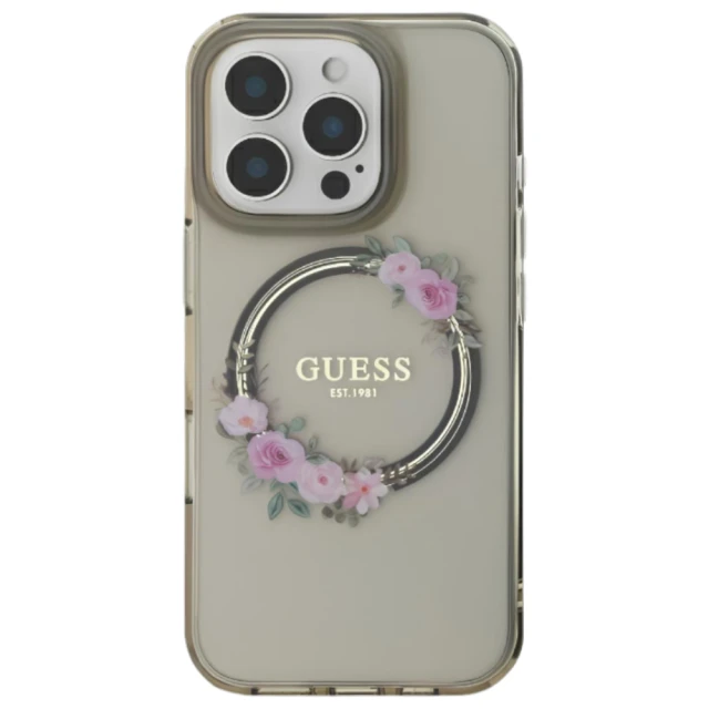 Чохол Guess IML Flowers Wreath для iPhone 16 Pro Black with MagSafe (GUHMP16LHFWFCK)