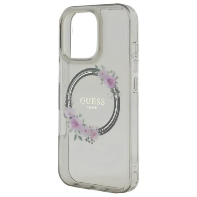 Чохол Guess IML Flowers Wreath для iPhone 16 Pro Black with MagSafe (GUHMP16LHFWFCK)