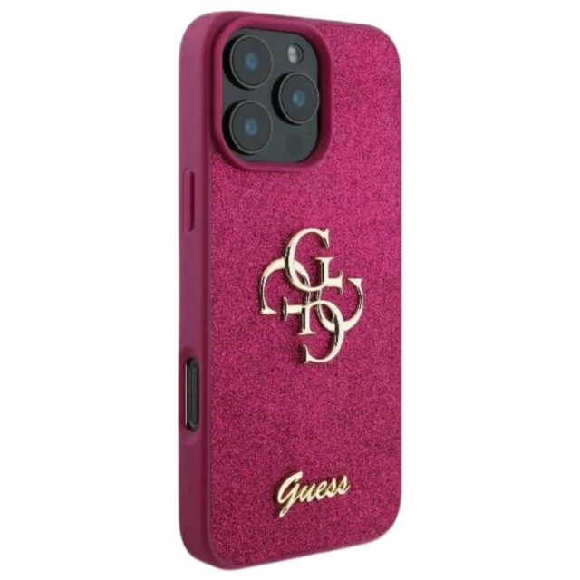 Чохол Guess Glitter Script Big 4G для iPhone 16 Pro Max Purple (GUHCP16XHG4SGU)