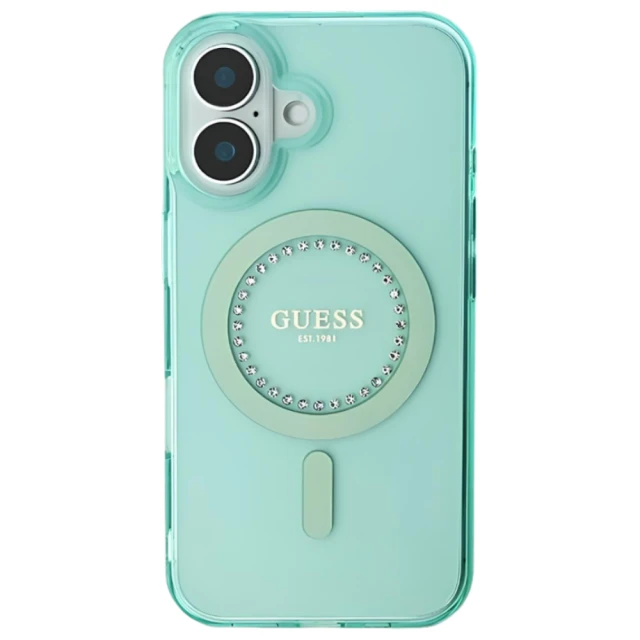 Чохол Guess IML Rhinestones для iPhone 16 Plus Green with MagSafe (GUHMP16MPFTDTEN)